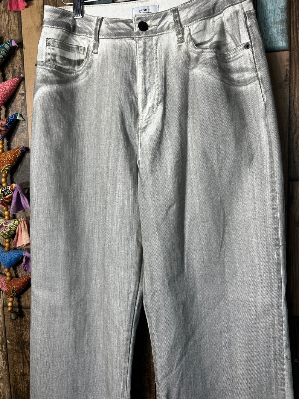 Forever 21 Light Gray Wide Leg Jeans — High Rise Flare - Picture 4 of 16